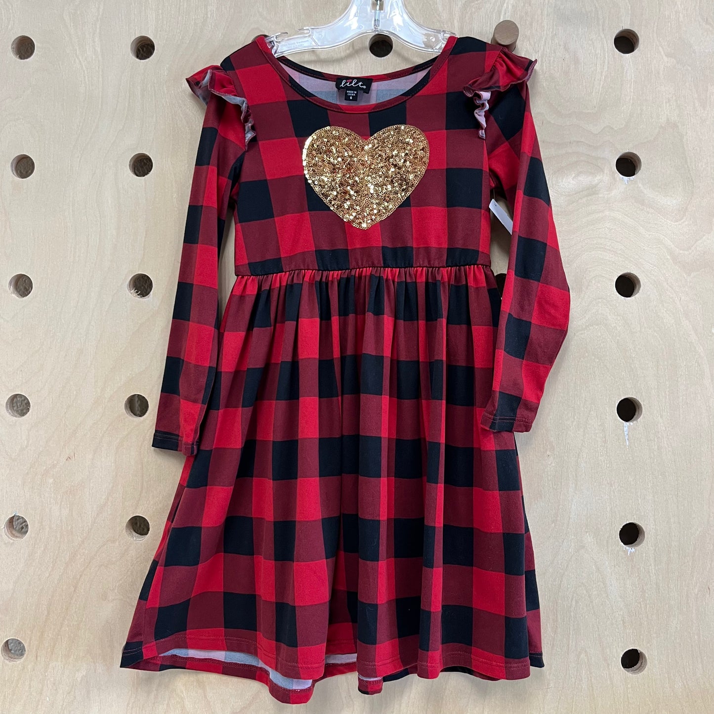 Buffalo Plaid & Gold Heart Dress