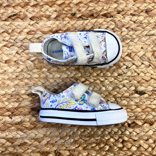 Eggshell Floral Butterflies Velcro Sneakers