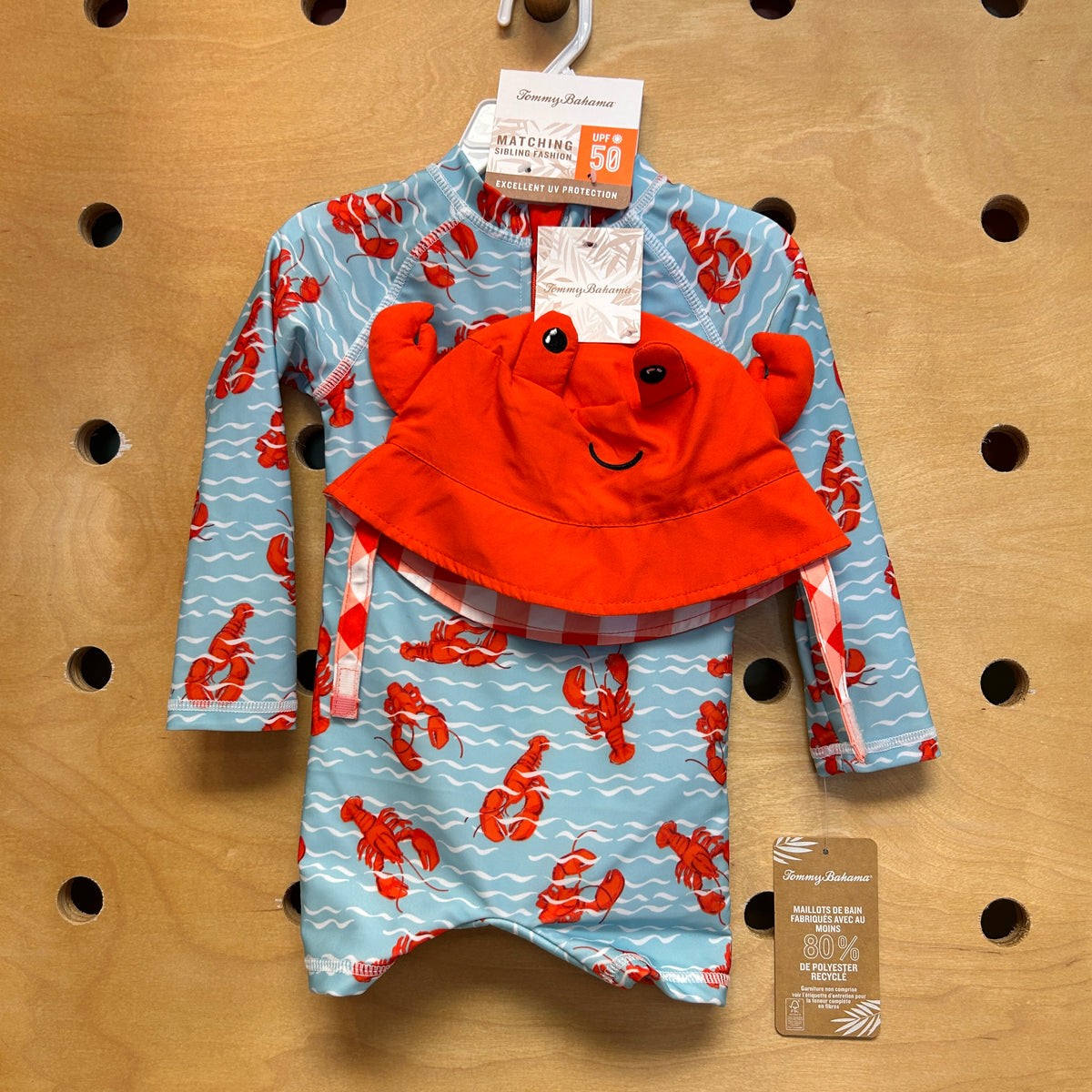 Blue/Red Lobster Swimsuit/Hat NEW!