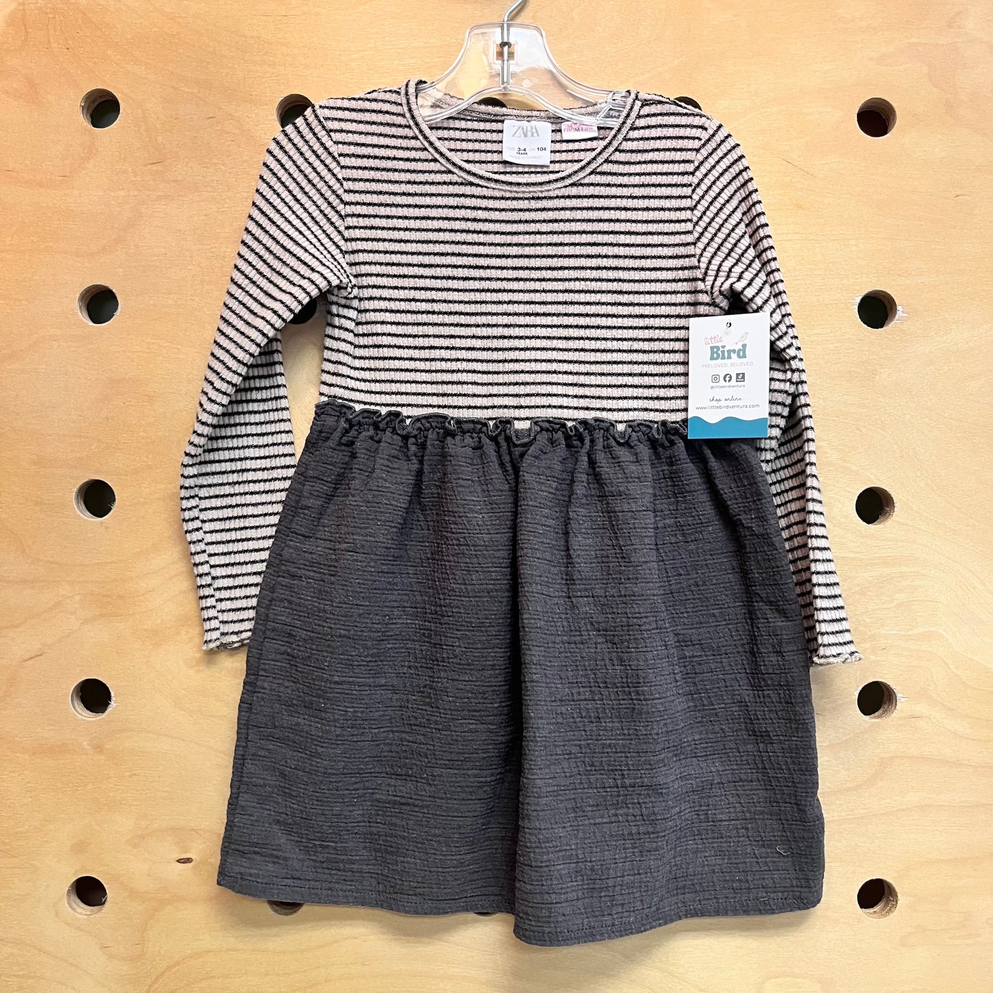 Beige/Grey Ribbed/Gauze Dress