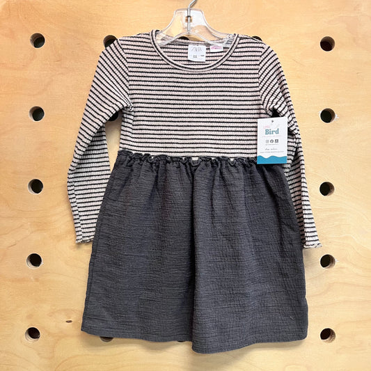 Beige/Grey Ribbed/Gauze Dress