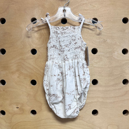 White Linen Blend Zoo Smocked Romper