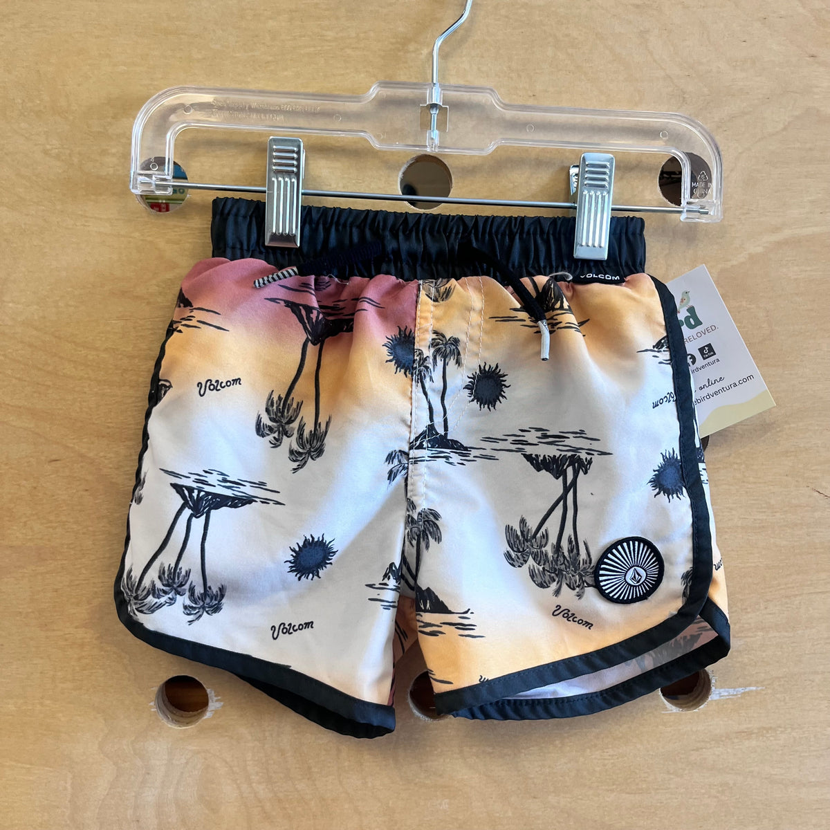 Black/Orange Palm Scene Swim Trunks