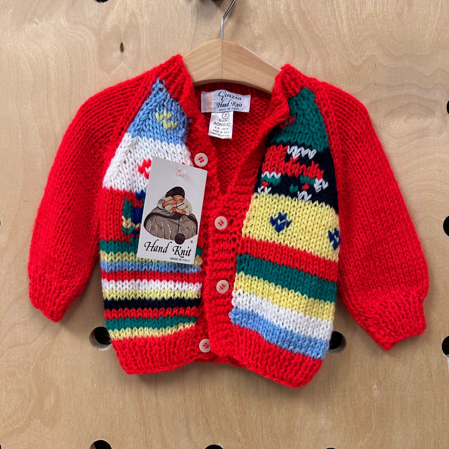 Red Acrylic Hand Knit Sweater NEW!