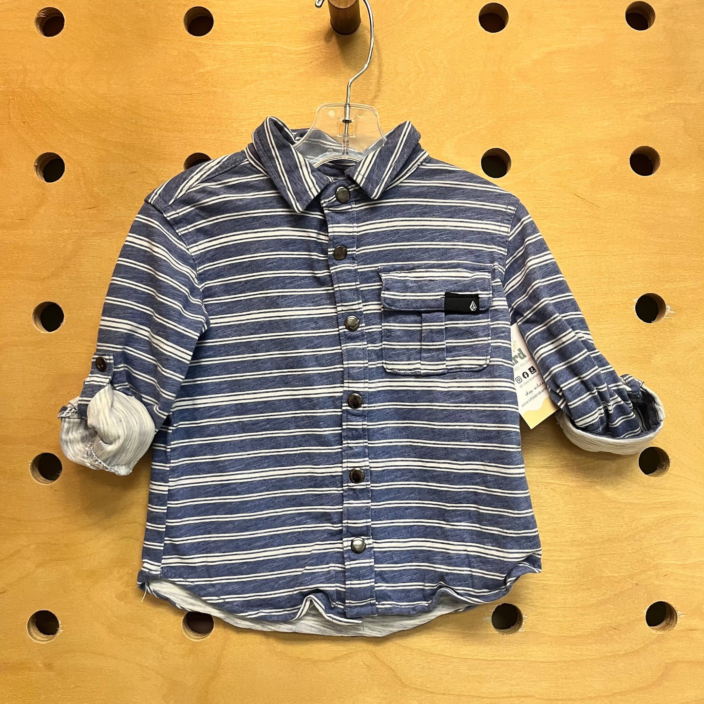 Blue Striped Snap Collared Shirt