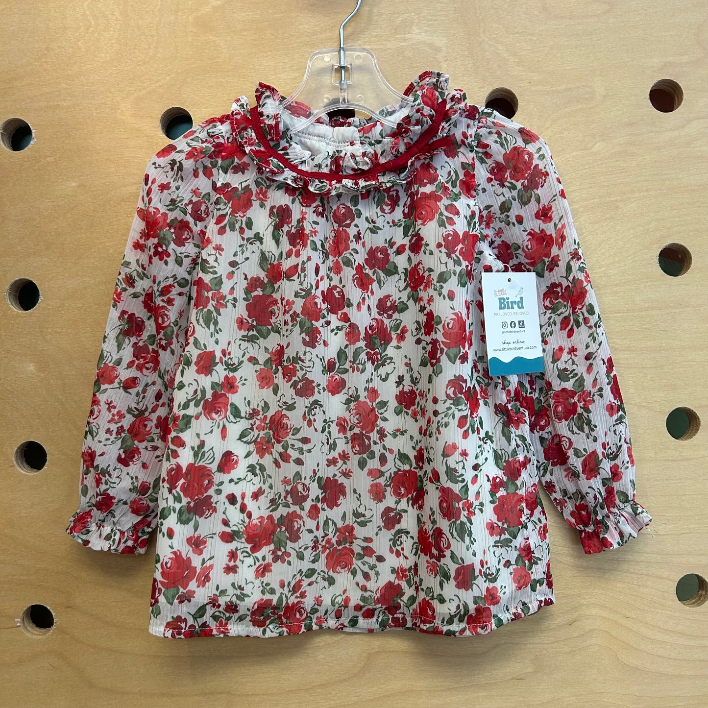White/Red Floral Sparkle LS