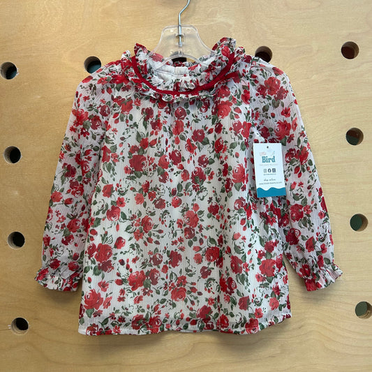 White/Red Floral Sparkle LS