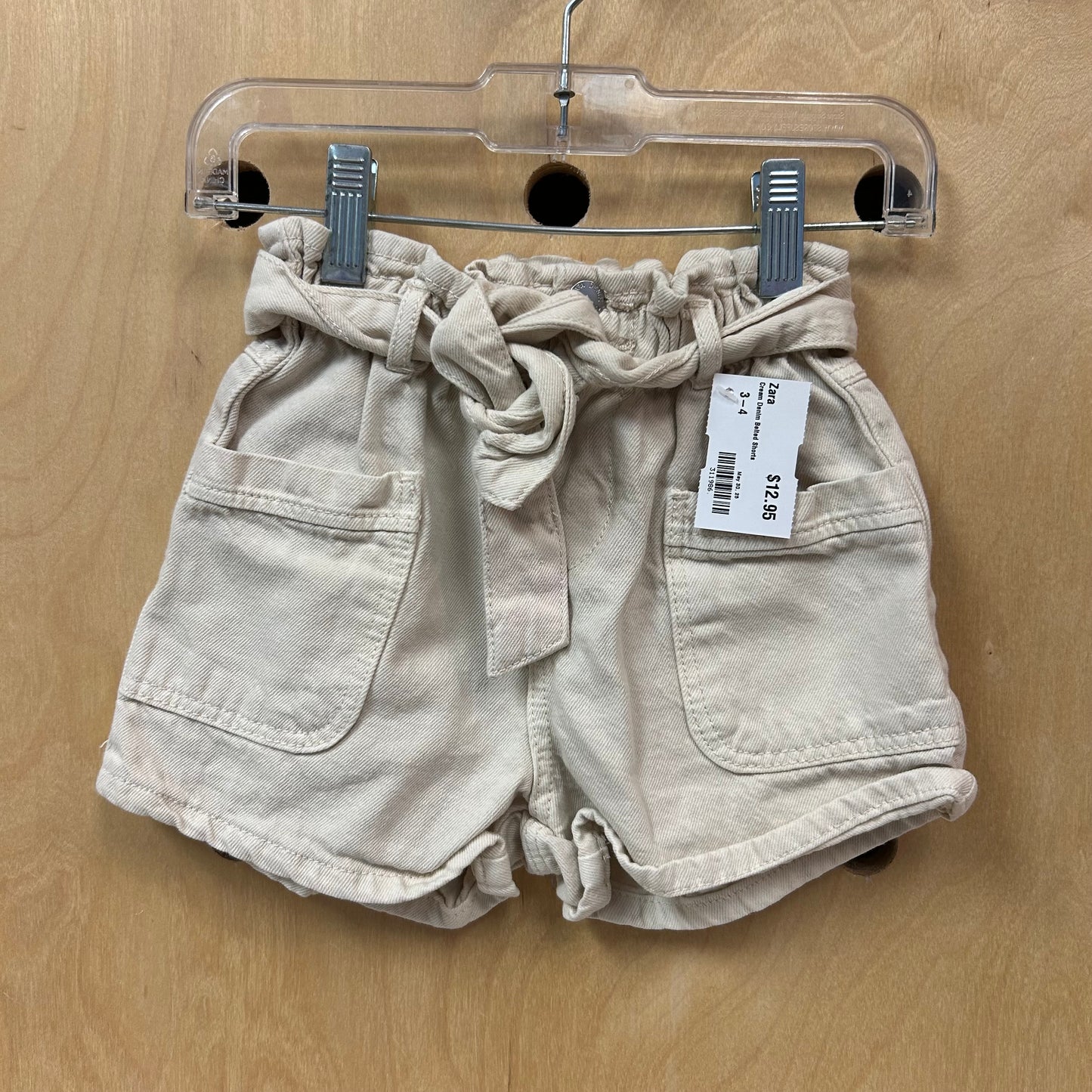 Cream Denim Belted Shorts