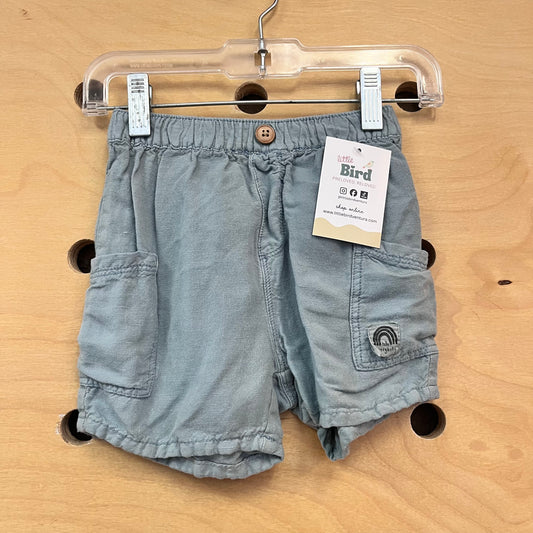Blue Linen Blend Shorts