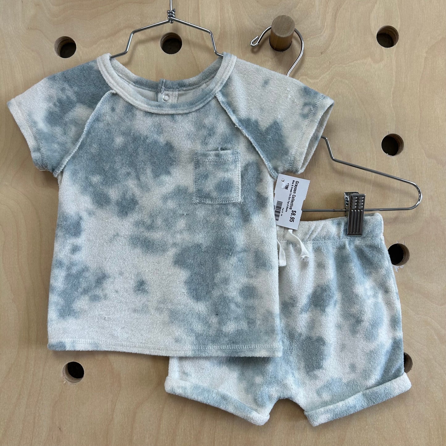 Blue & Cream Tie Dye Top & Shorts