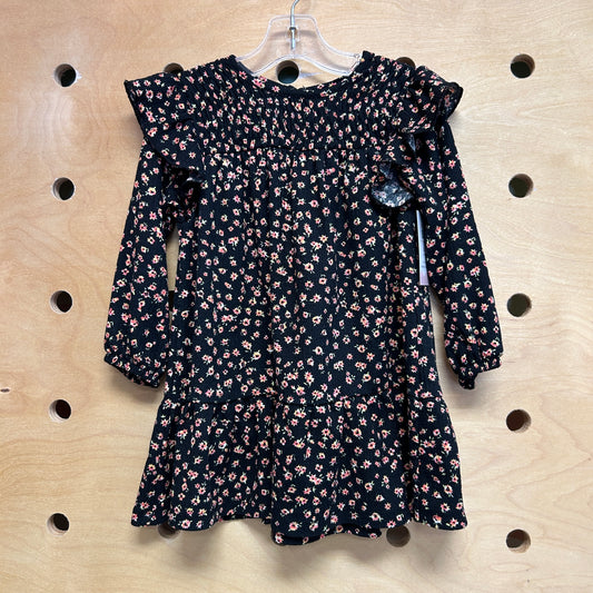 Black Floral Smocked Dress