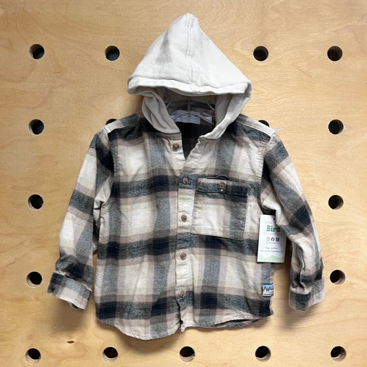 Black/Cream Plaid Hooded Button Up