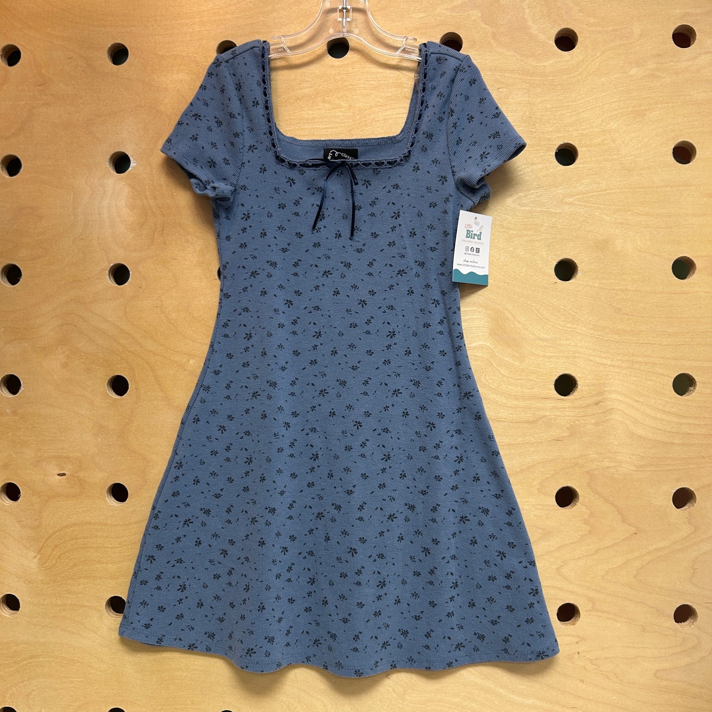 Blue Ribbed Floral Dress