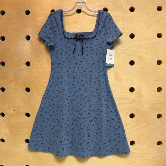 Blue Ribbed Floral Dress