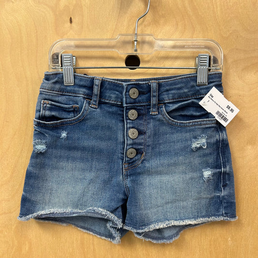 Blue Button Fly High Rise Denim Shorts