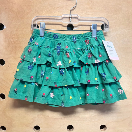 Green Floral Tiered Skort
