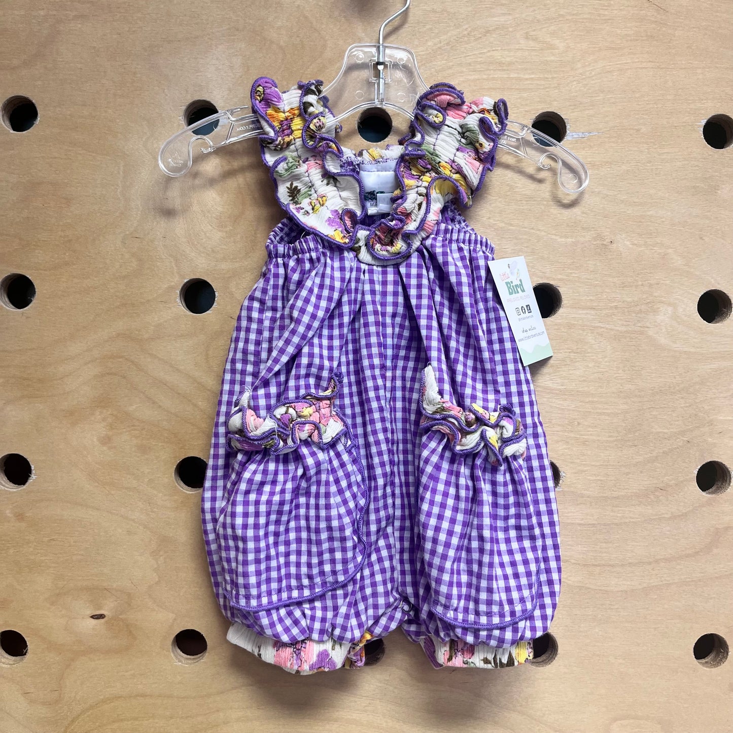 Purple Plaid Floral Bubble Romper