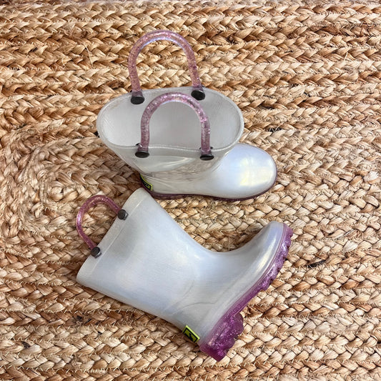 White Irredescent Rainboots