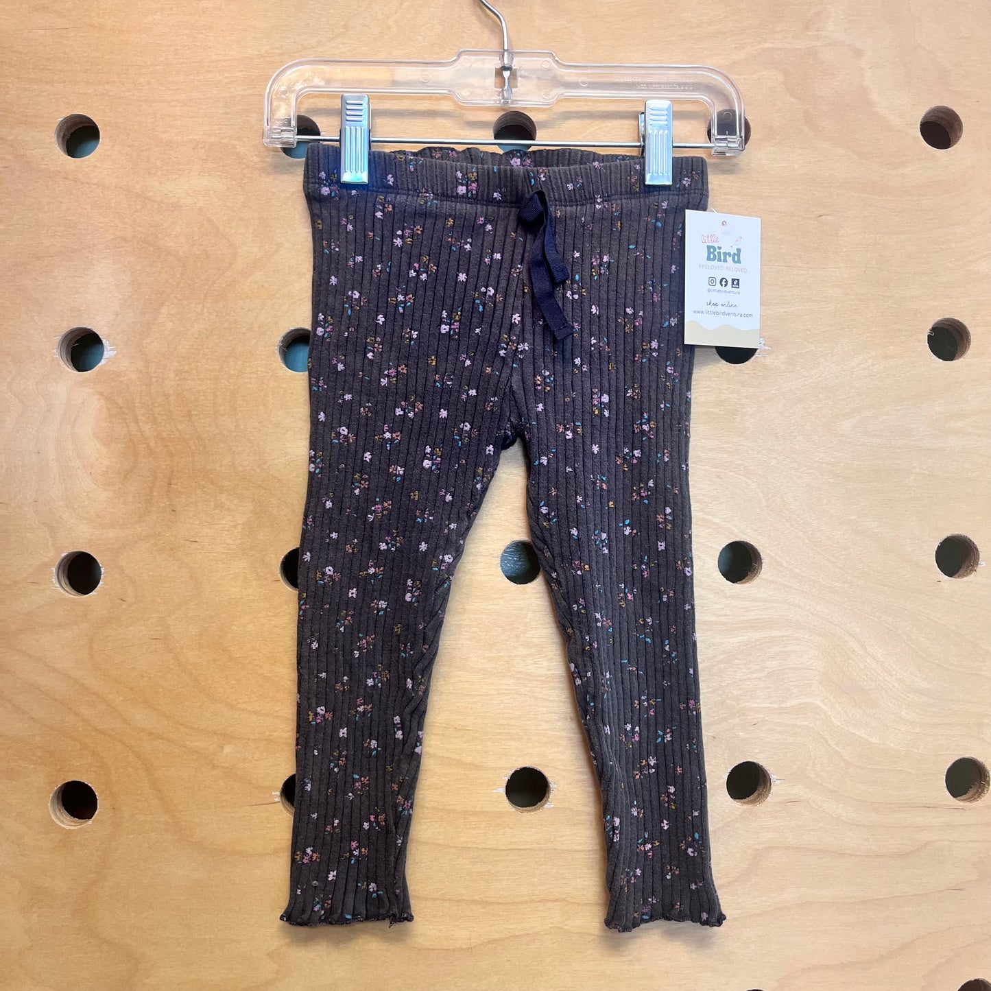 Grey/Pink Floral Ribbed Leggings