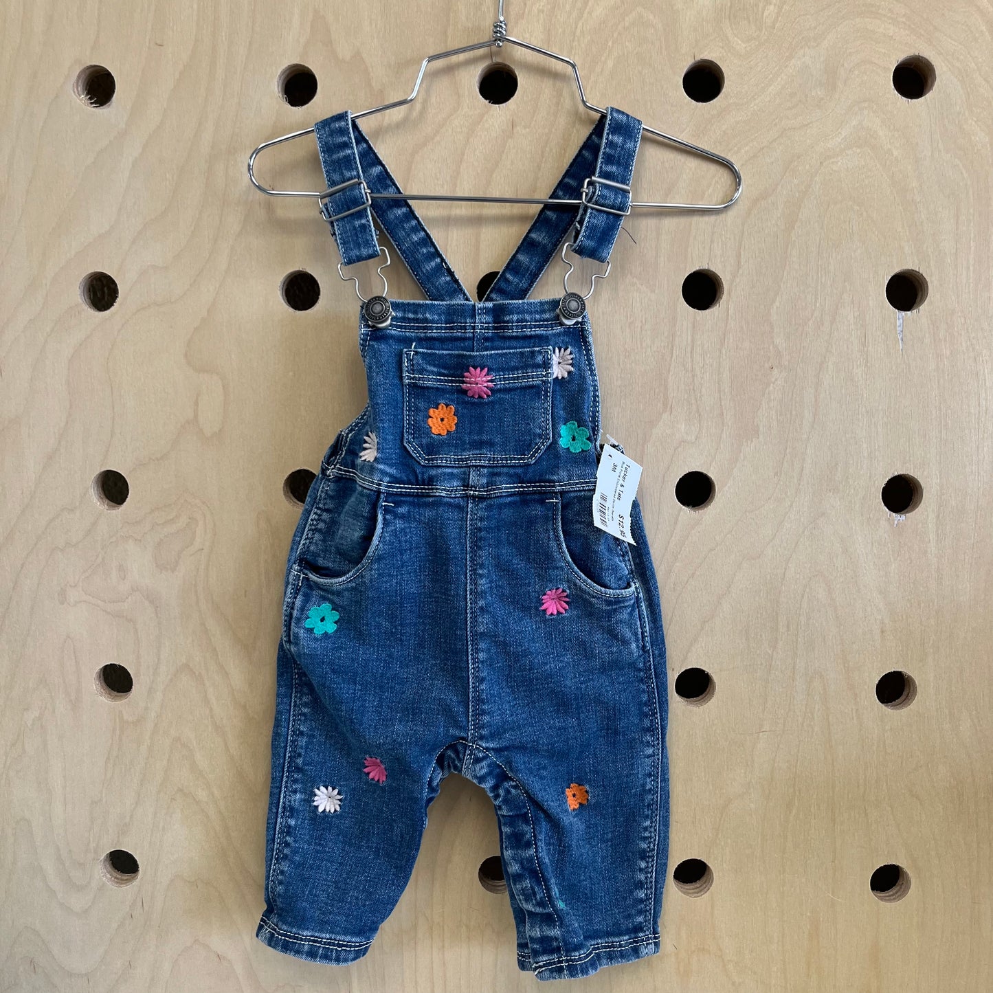 Blue Floral Embroidered Denim Overalls