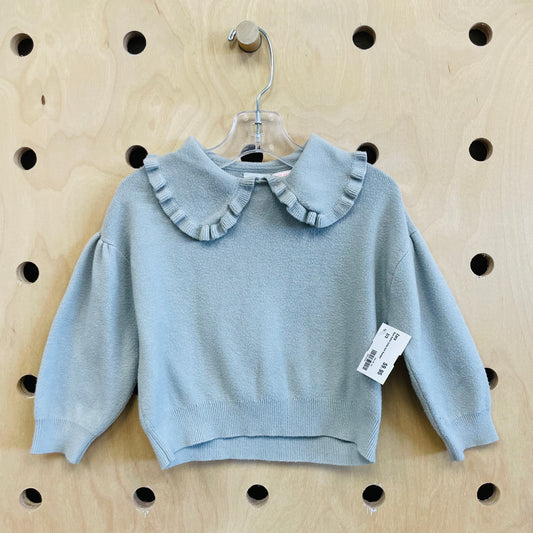 Blue Ruffle Collar Knit Sweater