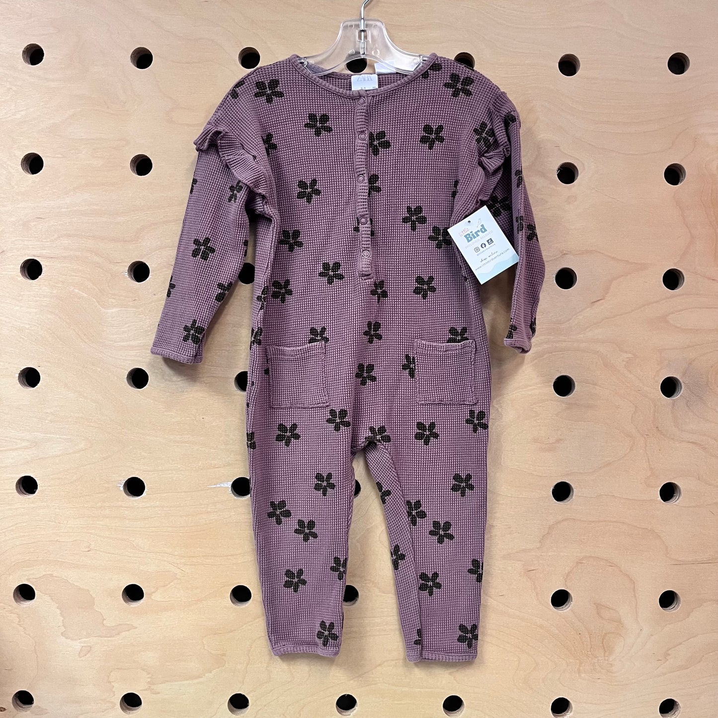 Purple/Grey Floral Waffle Knit Romper