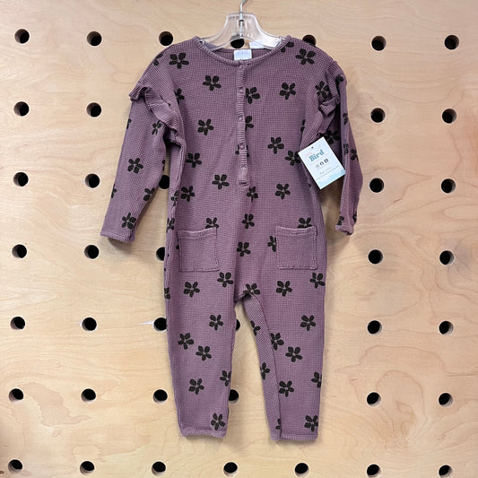 Purple/Grey Floral Waffle Knit Romper