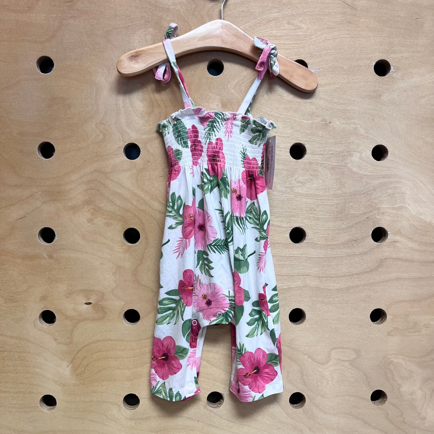 White/Pink Bamboo Hibiscus Romper NEW!