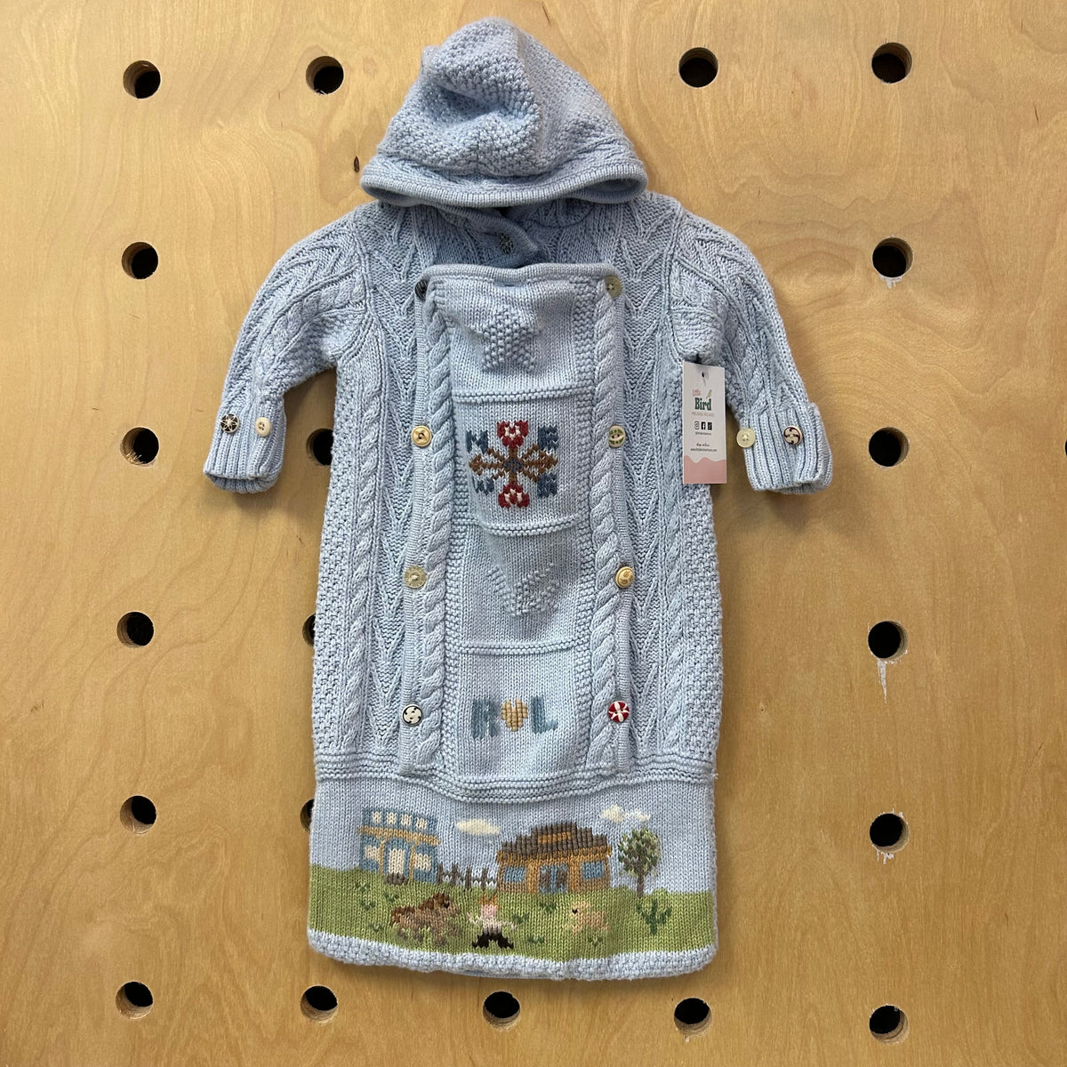 Blue Knit Hoodie Bunting