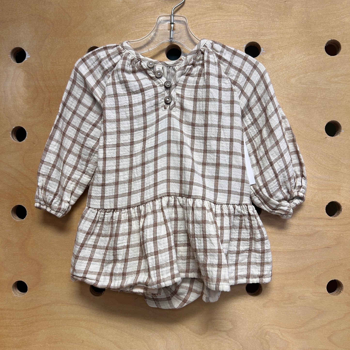 Cream & Brown Plaid Organic Romper