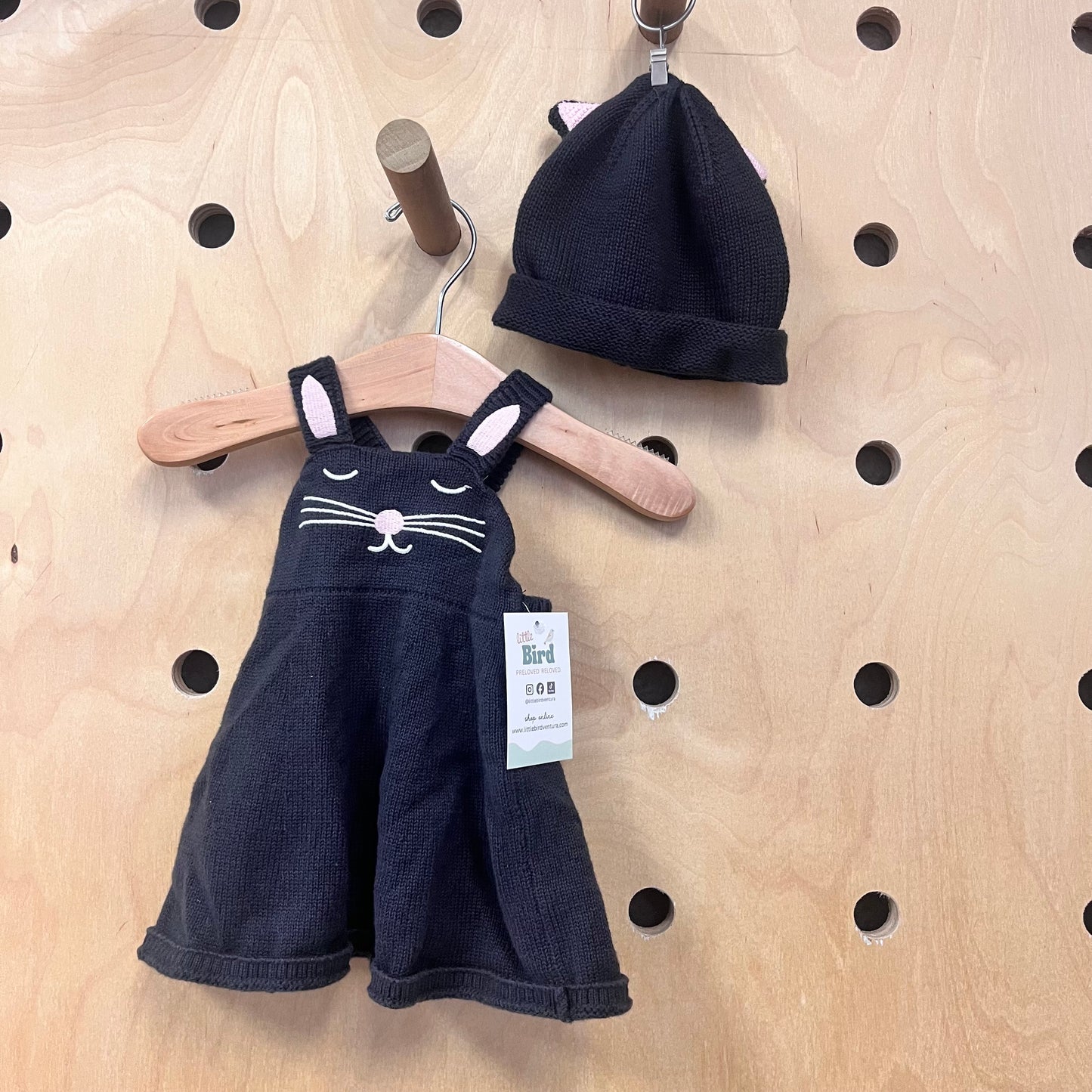 Black Kitty Cotton Dress & Hat