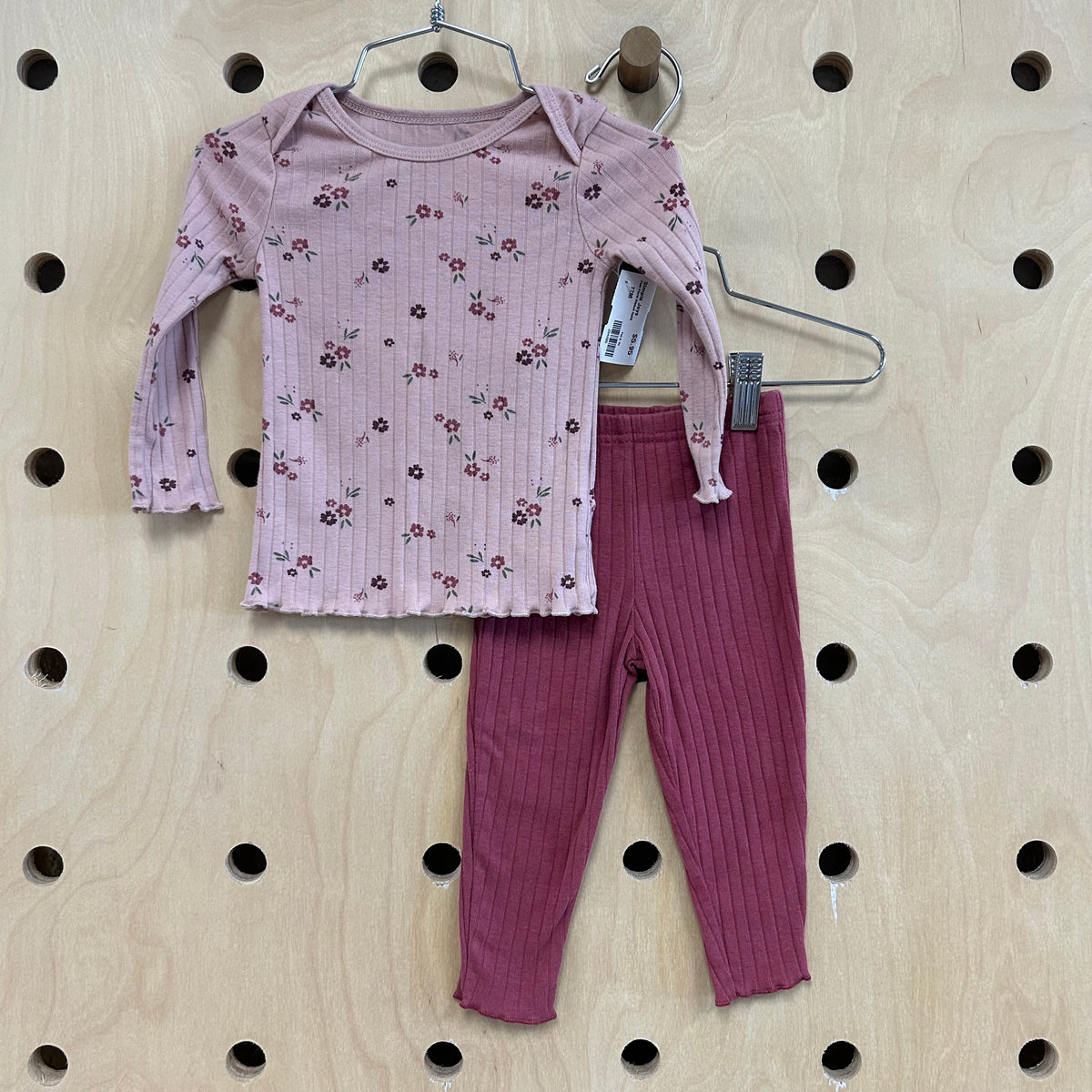 Pink Floral Ribbed Outfit