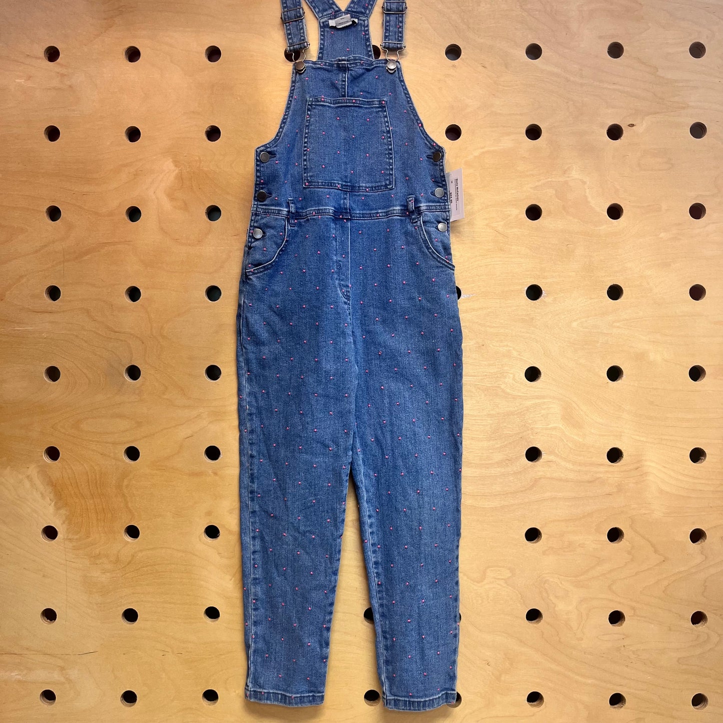 Pink Embroidered Dot Denim Overalls
