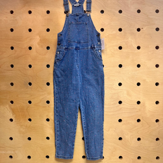 Pink Embroidered Dot Denim Overalls