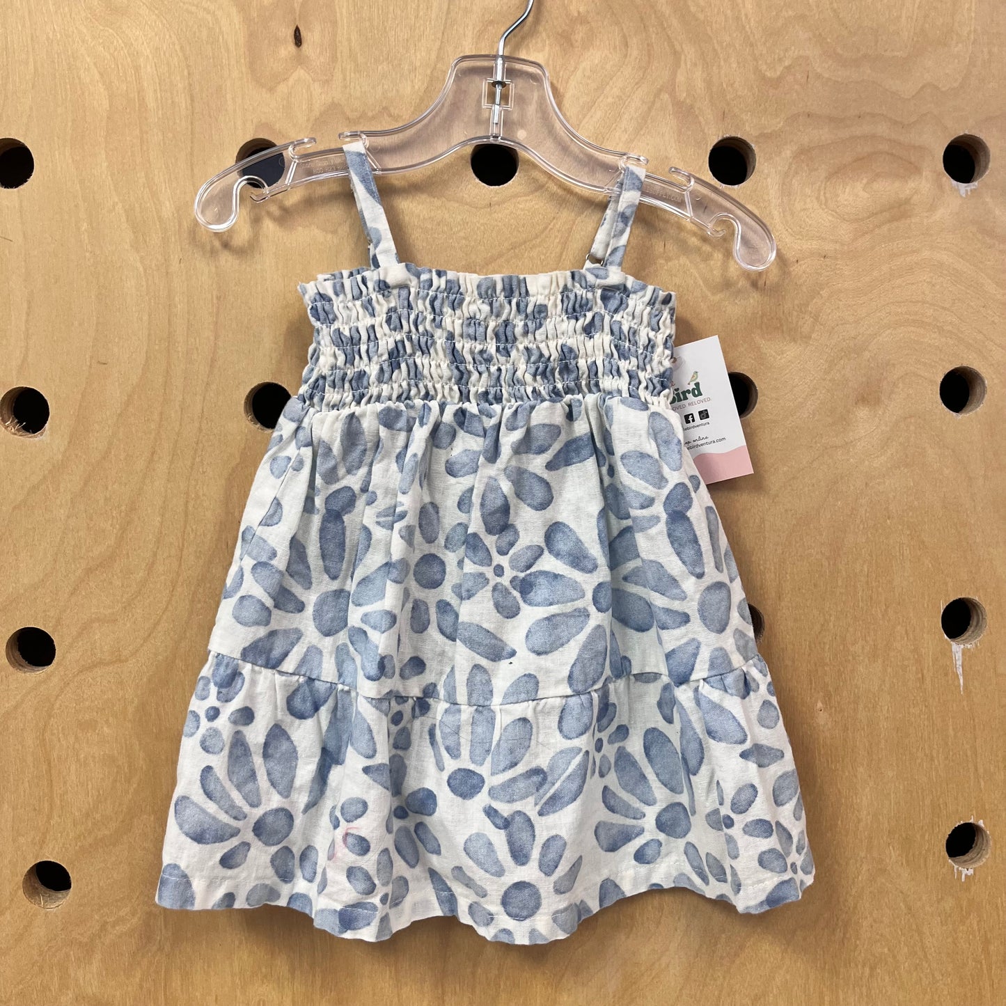 White + Blue Flowers Linen Blend Dress