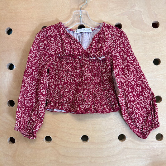 Maroon/Tan Smocked Crop LS