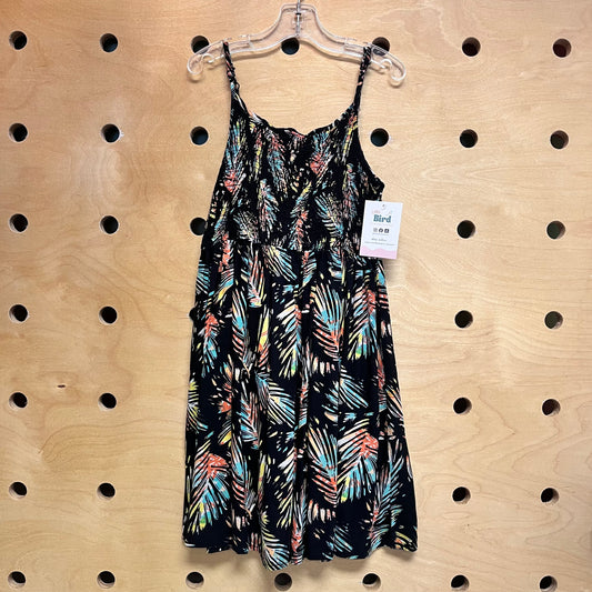 Black/Colorful Palm Leaves Smocked Dress