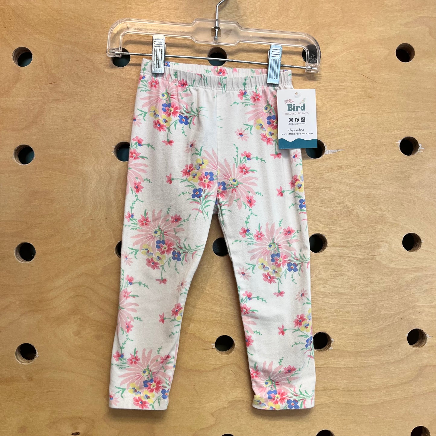 White/Pink Floral Leggings