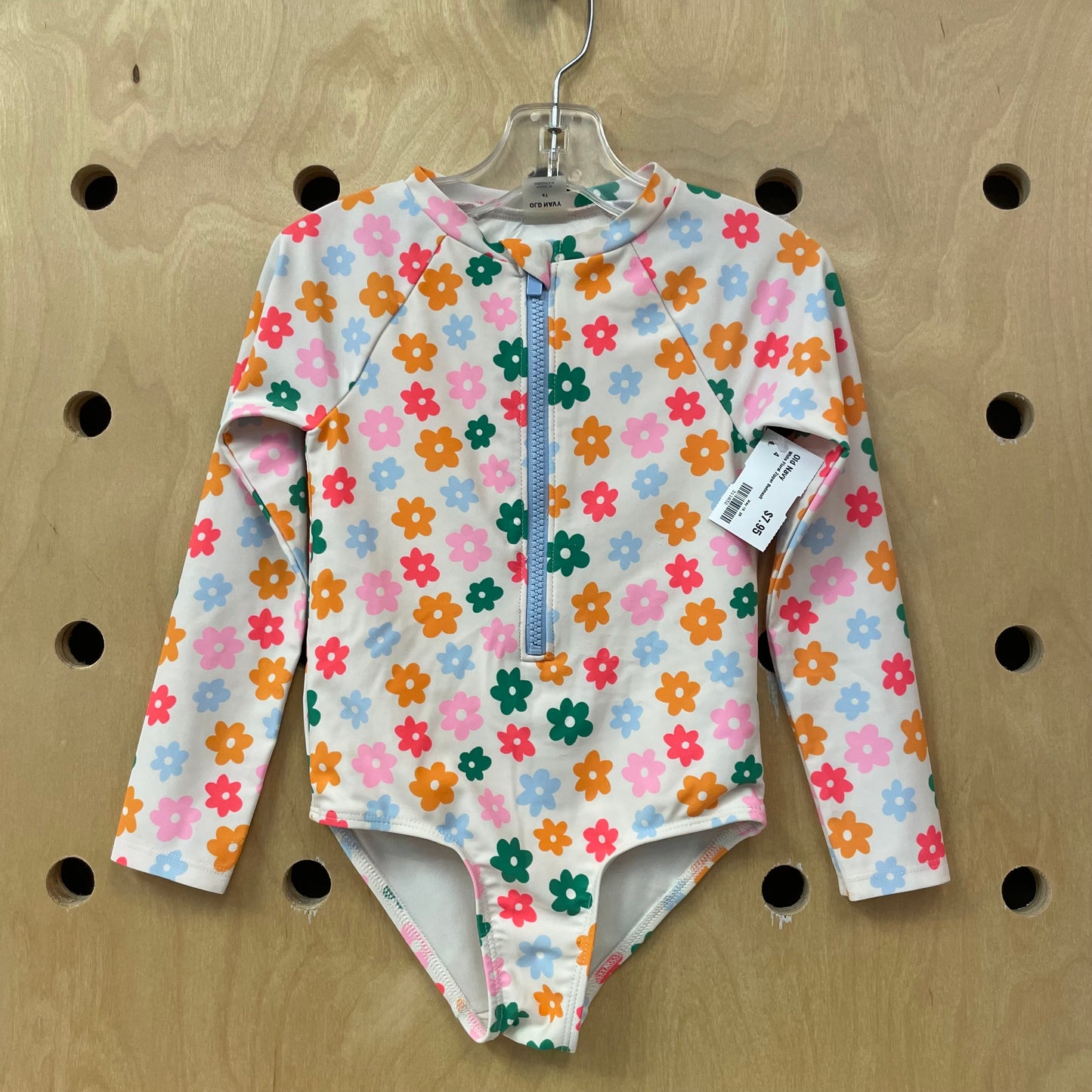 White Floral Zipper Swimsuit