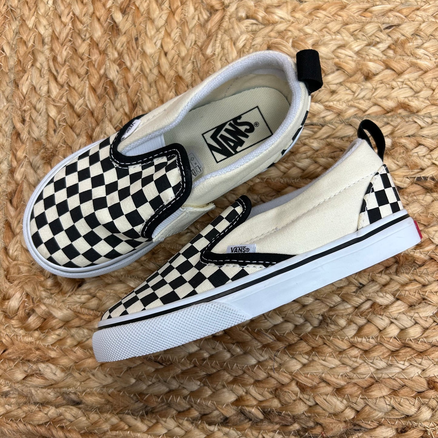 Cream & Black Checkered Slip Ons
