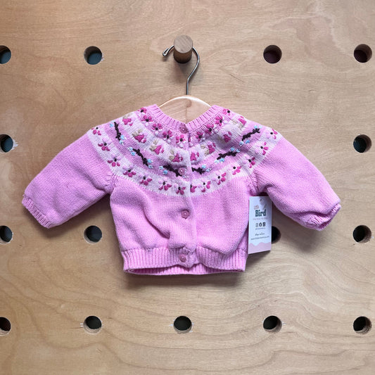 Pink Embroidered Floral Cardigan