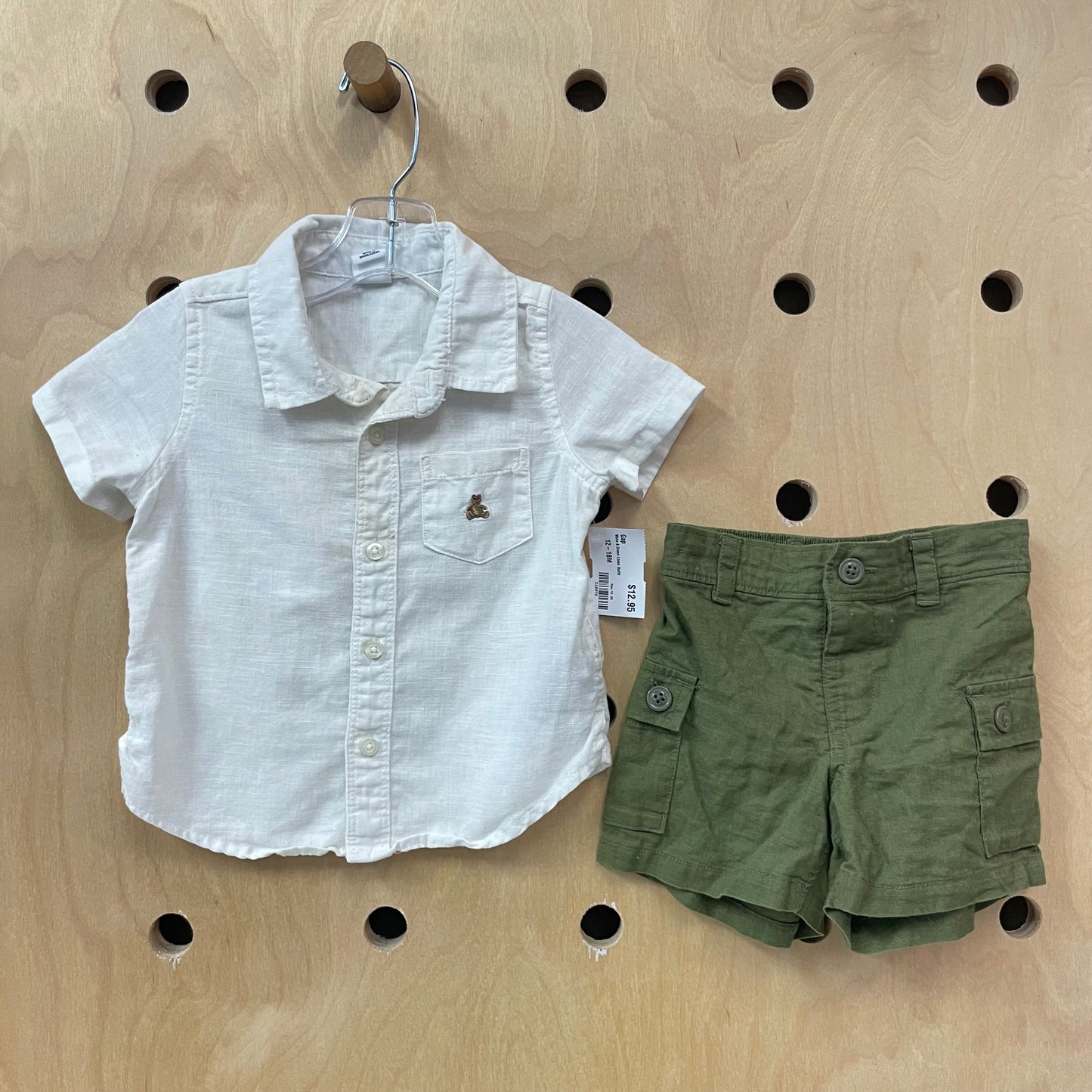 White & Green Linen Outfit
