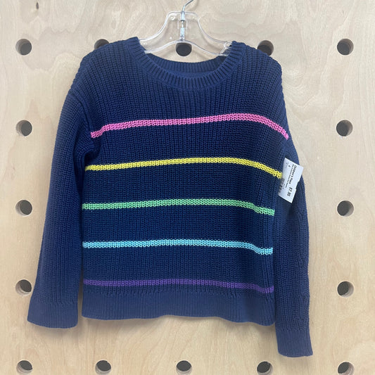 Blue & Colorful Striped Knit Sweater
