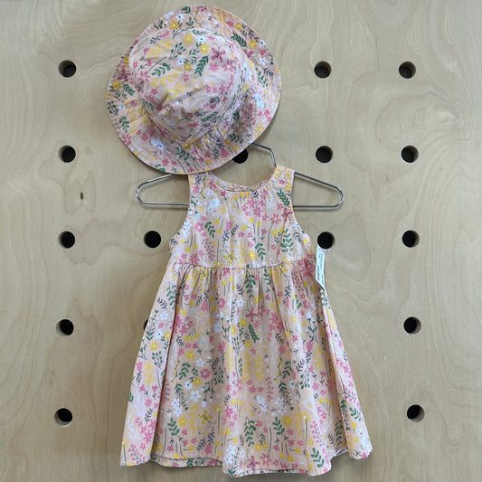 Peach Floral Dress+Sun Hat