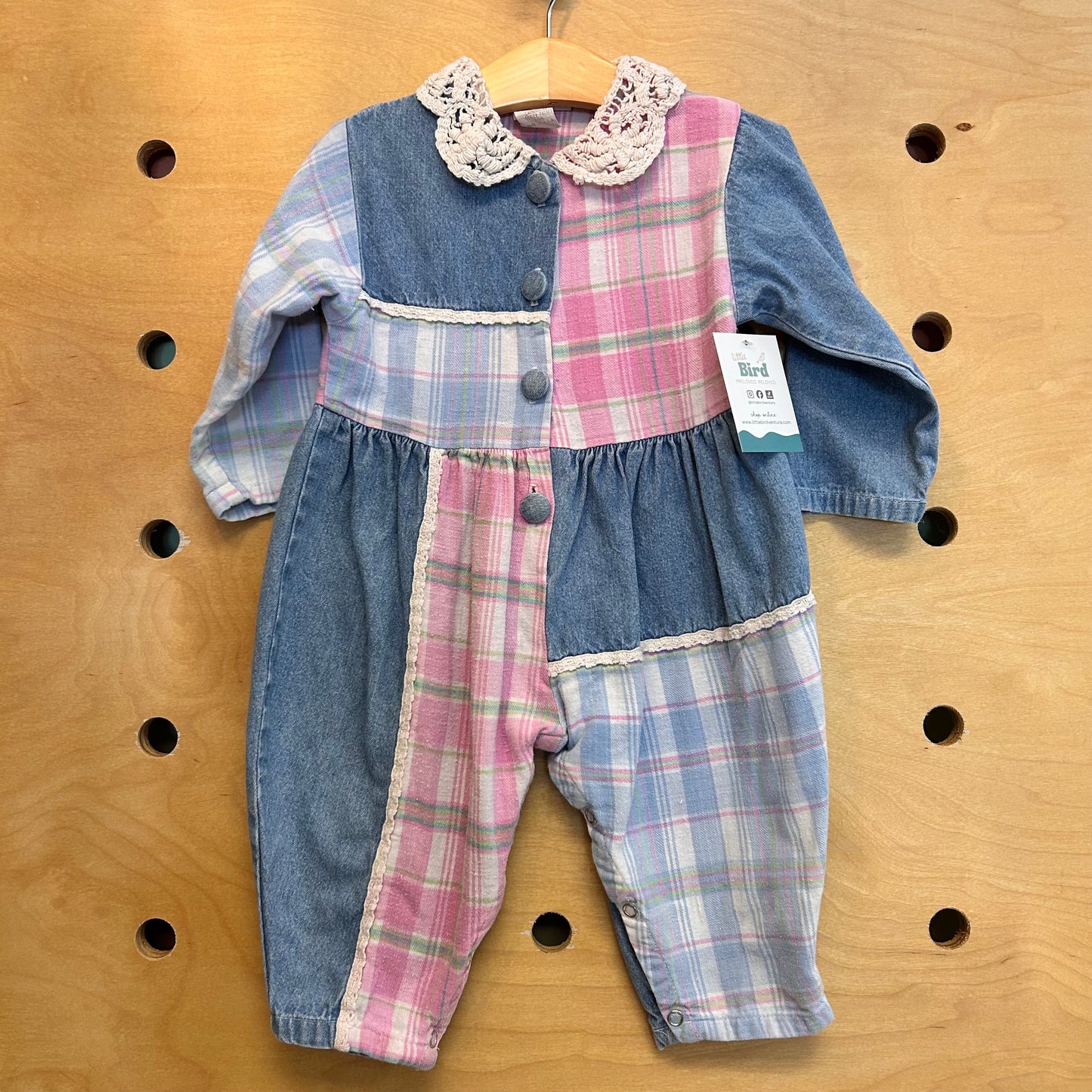 Cach Cach Denim Patchwork Romper