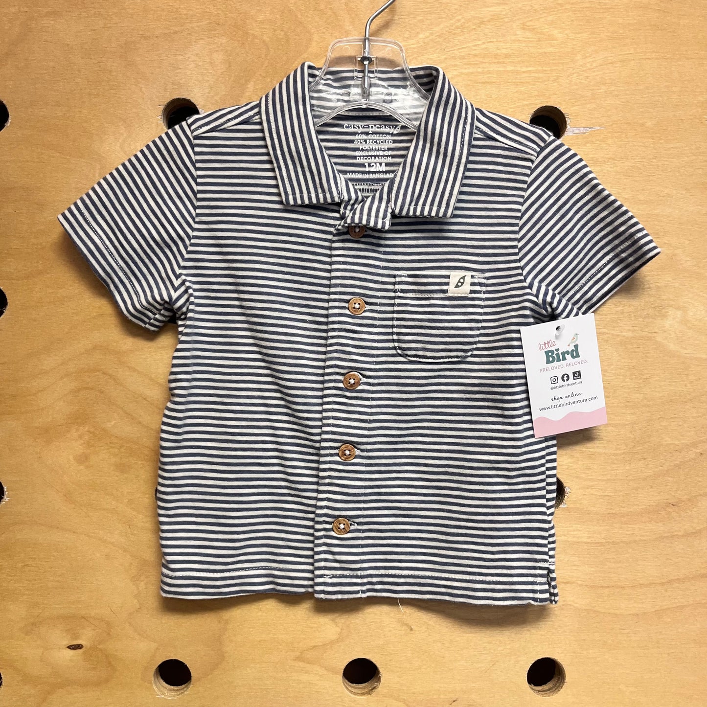 Blue/White Striped Collar Button Tee