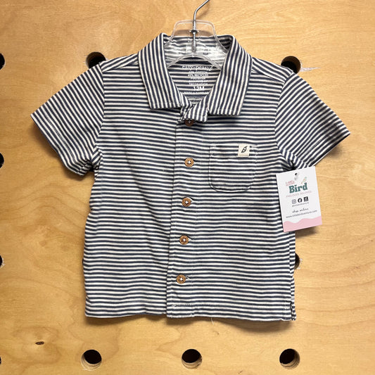 Blue/White Striped Collar Button Tee