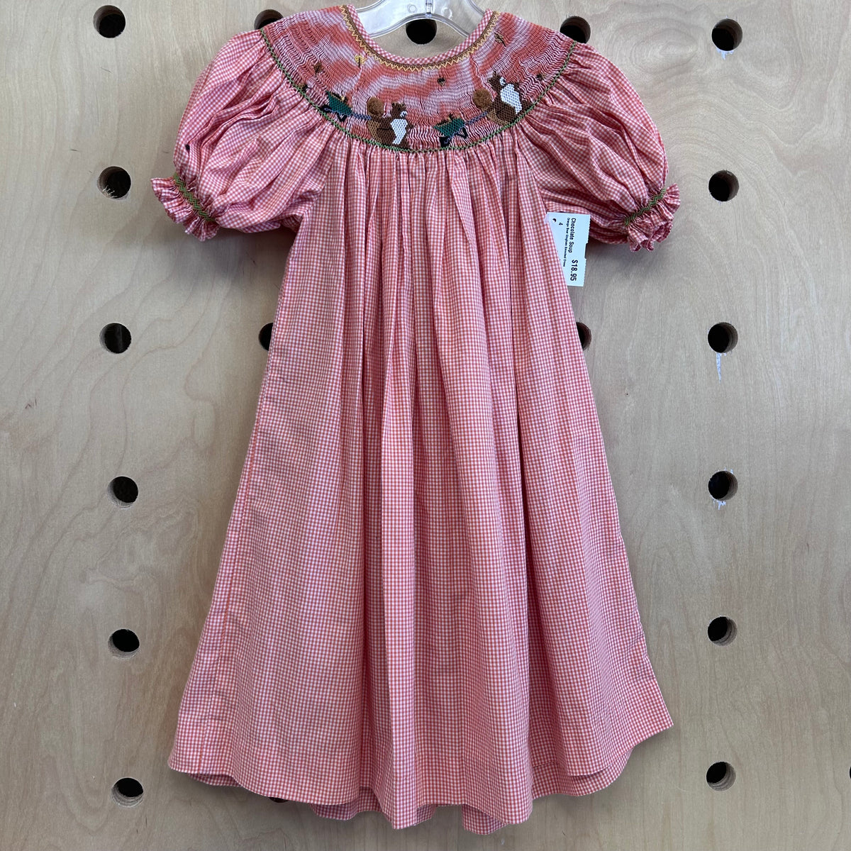 Orange Bear Gingham Smocked Dress