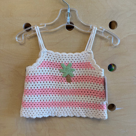 Pink/White Crochet Crochet Palm Tank