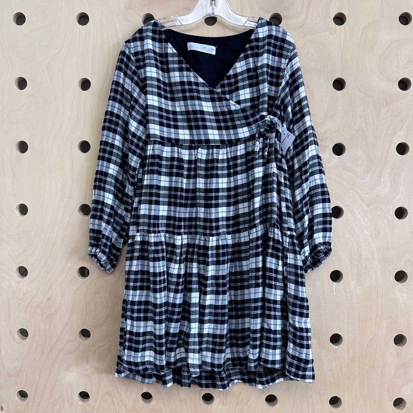 Black Plaid Wrap Style Dress